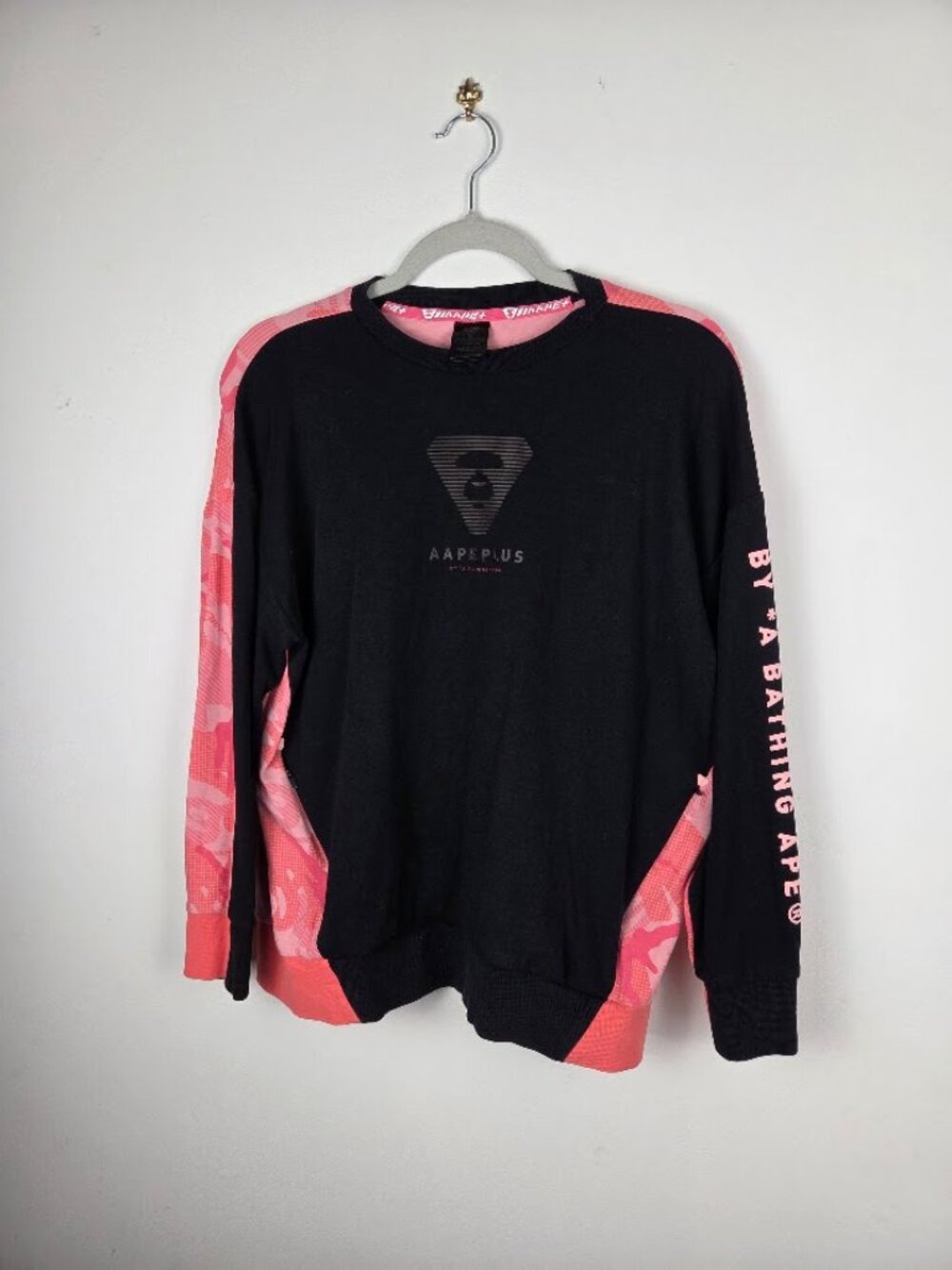 AAPE PLUS by A Bathing Ape Pink Camo Panel Crewneck Sweatshirt XXS / 155 80Y